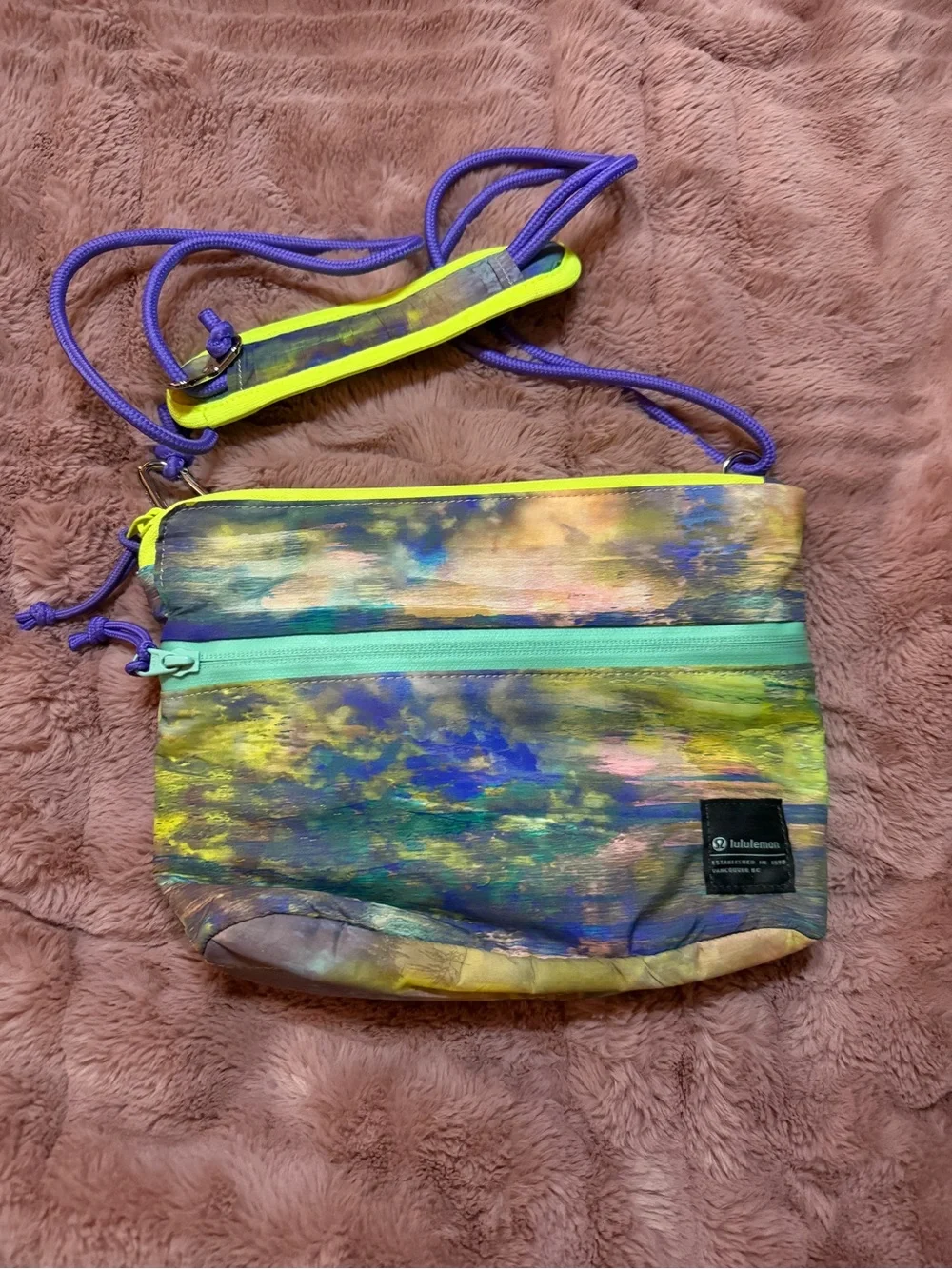 lululemon athletica Multicolor Crossbody Bag with Neon Yellow and Purple Strap